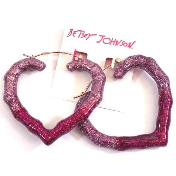 New! BETSEY JOHNSON Large Pink Mauve Ombre Heart Hoop Earrings. - Picture 5 of 7